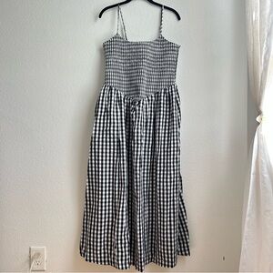 Abercrombie & Fitch Sydney Black + White Gingham Smocked Midi Dress